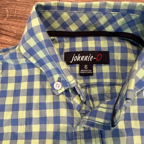 Johnnie-O Boys 6 Blue and Yellow Checkered Button Down Shirt - Picture 2 of 5